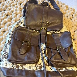 Brown Leather Backpack with Lace Accents
